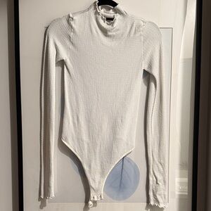 Free People White Textured Mock Neck Long-Sleeve Bodysuit